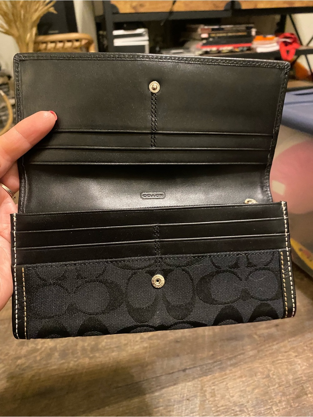 Coach Black Wallet Womens Snap Trifold Zipper Pocket - Picture 3 of 8